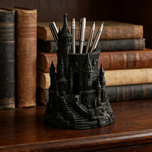 1-Piece Dark Castle-Shaped Pen Holder 3D Printed Vintage Architectural Pen Container Desk Organizer Decoration Student Designer Gift Magic Academy Castle Pen Holder Black Vintage Pen Container Niche Gift Peaceful Pleasures Health and Wellness 1Pcs