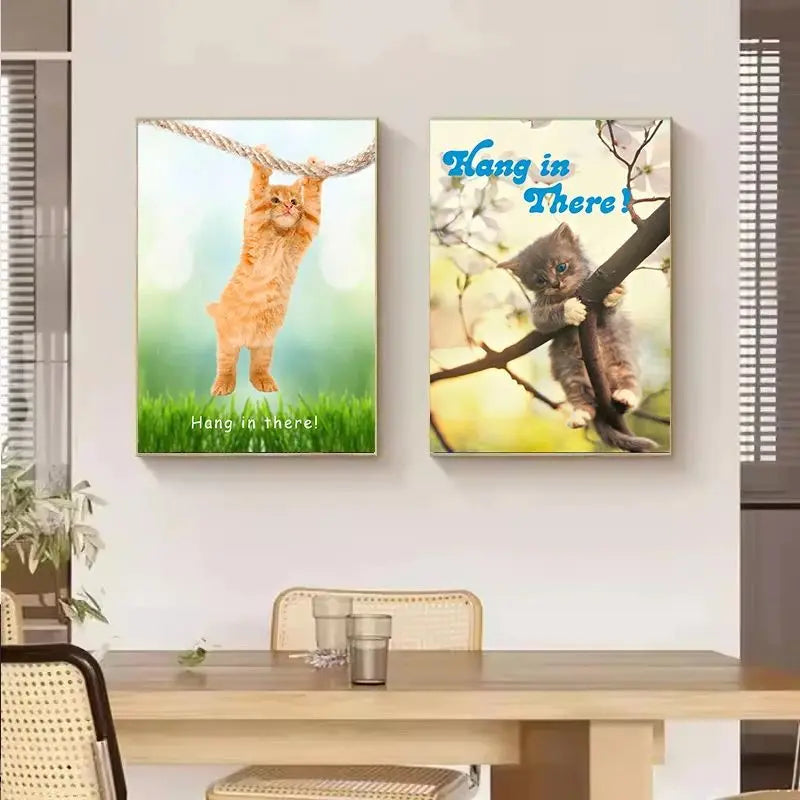 Cute Cat Yoga Canvas Wall Art | Hang In There Pet Poster