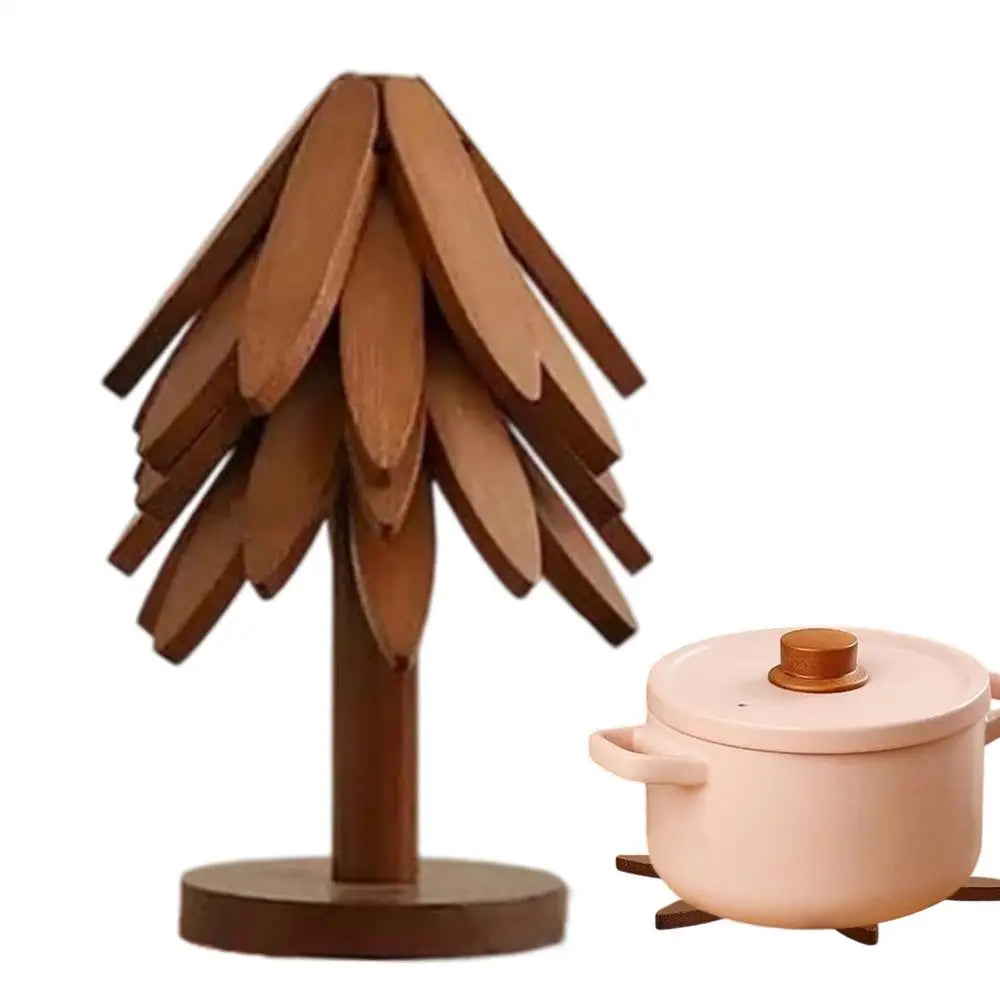 Natural Tree Trivet Set Foldable Aesthetic Placemat Foldable Christmas Tree Coasters For Hot Dishes Bowls Cups Drinks Teapots Peaceful Pleasures Health and Wellness walnut color China Mainland