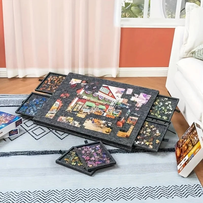 6-Drawer Jigsaw Puzzle Board 1500 Pieces | Tilting Stand & Cover