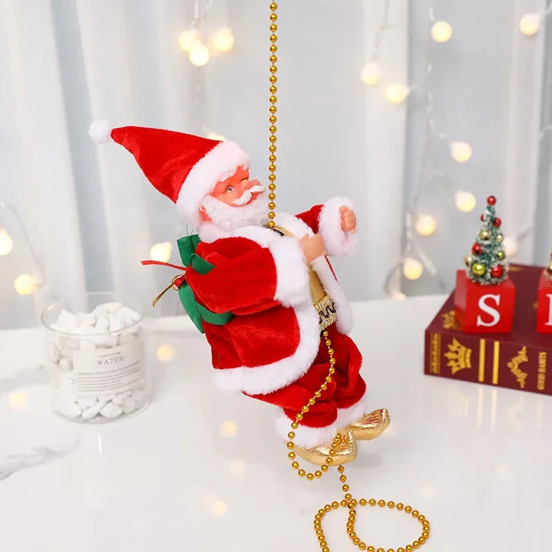 Santa Claus Climbing Beads Music Electric Doll Rope Climbing Santa Christmas Gift For Children Electric Toys Peaceful Pleasures Health and Wellness