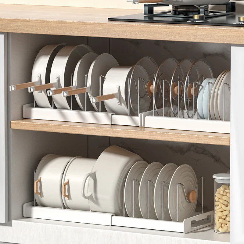 Foldable Kitchen Pot Lid & Utensil Storage Rack Organizer