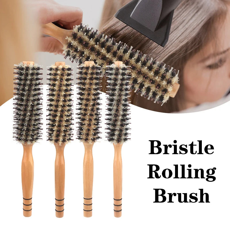 Natural Boar Bristle Roller Hair Brush for Women Hair Brushes Peaceful Pleasures Health and Wellness
