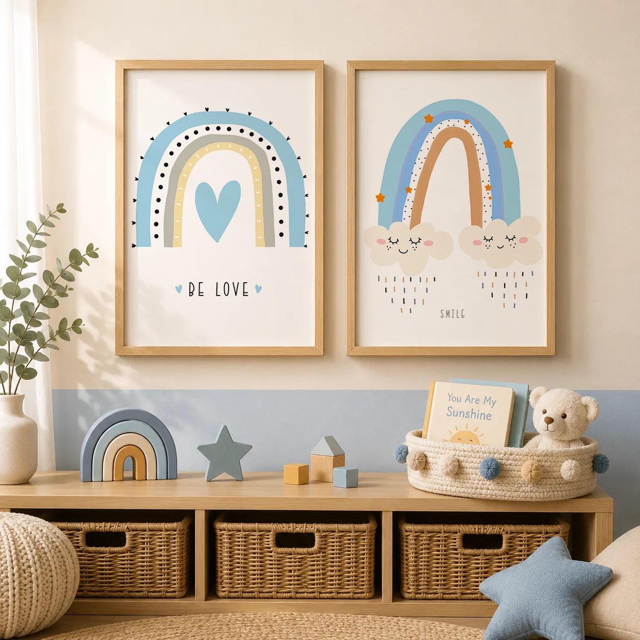 Nursery Quotes Wall Art, Rainbow Moon Cloud Canvas Painting, Nordic Posters Prints for Baby Boy Girl Kids Bedroom Decor Peaceful Pleasures Health and Wellness