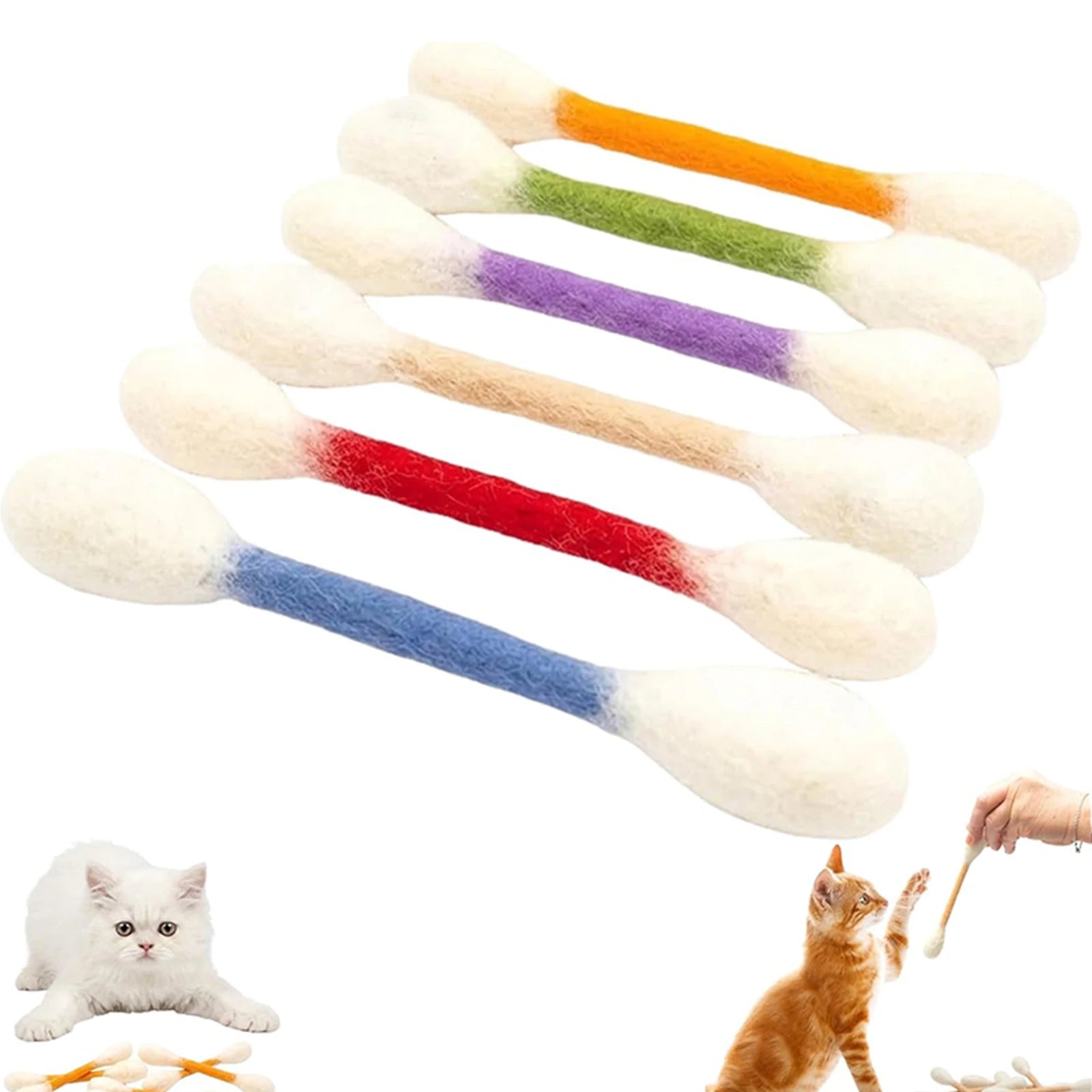 6 Pack Durable Felt Cat Kicker Toy Giant Cotton Swab Shape Interactive Kitten Teething Rope Chew Toy for Indoor Cats Accessory Peaceful Pleasures Health and Wellness