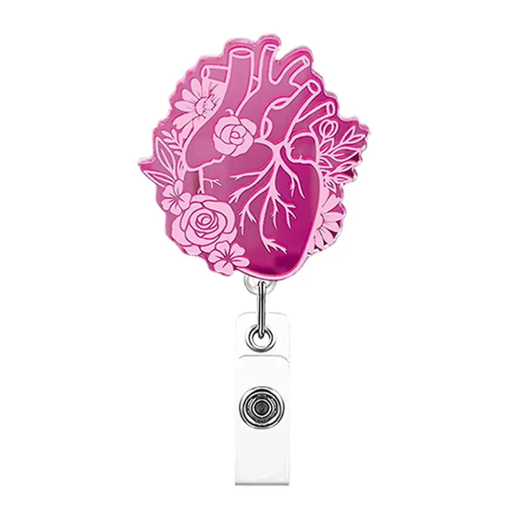 Pink Nurse Retractable Badge Reel Acrylic Skull Name Card Holder ID Card Clips 360 Rotating Alligator Clip Hospital Badge Holder Peaceful Pleasures Health and Wellness --H