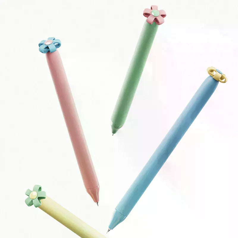 Flower Push-Button Ballpoint Pens 0.5mm Black Ink – 1 or 4 Pack