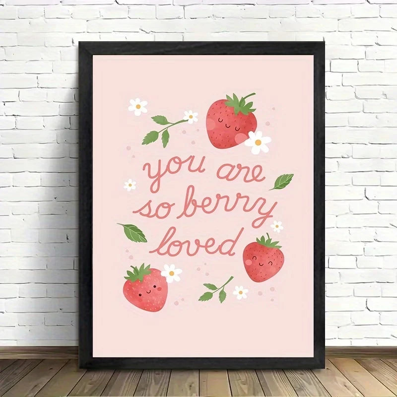 "You Are So Berry Loved" Strawberry Canvas Wall Art Print