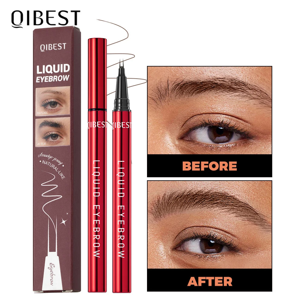 QIBEST 2 Point Wild Eyebrow Pencil Long-Lasting Easy Grip Waterproof Thin Liquid Silkworm Brow Pen Cosmetics Eyebrow Tattoo Peaceful Pleasures Health and Wellness