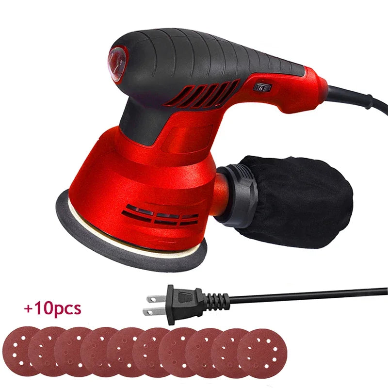 300W Electric Eccentric Sander 6 Gears Speed Adjustment 5 Inch 125mm Wood Sanding Processing Car Polishing Machine With Dust Box Peaceful Pleasures Health and Wellness Red US Plug