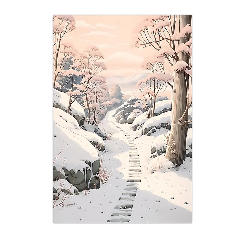 Winter Landscape Wall Art, Snowy Forest Plant Canvas Painting, Nordic Cozy Season Poster Print for Bedroom Living Room Decor Peaceful Pleasures Health and Wellness 04 30x40cm No Frame China Mainland