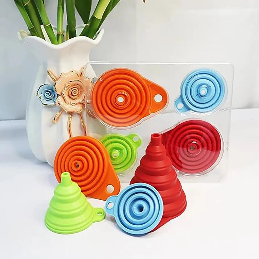 4 Piece Food Grade Silicone Funnel Set,Collapsible Kitchen Gadgets Accessories,,For Filling Water Bottles,Liquid Transfer Peaceful Pleasures Health and Wellness