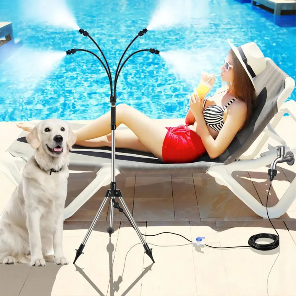 360° Adjustable Portable Patio Misting Stand for Outdoor Cooling Peaceful Pleasures Health and Wellness