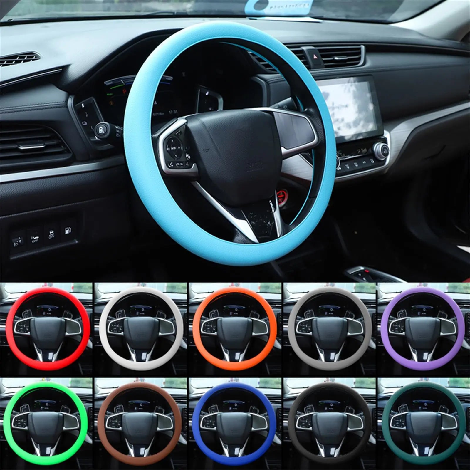 1pc Anti-Slip Silicone Steering Wheel Cover - Universal Fit, Soft & Odorless Fits 14''/15''/16'' Wheels, Durable & All-Season Peaceful Pleasures Health and Wellness