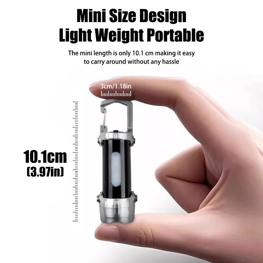 Mini COB Keychain Flashlight USB-C Rechargeable | Red Blue Strobe