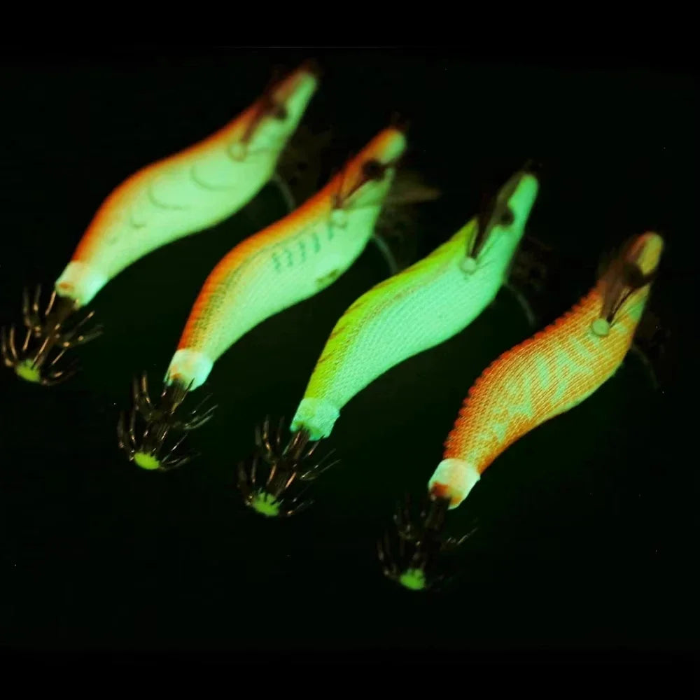 Squid Jig Shrimp Fishing Lures, 4PCS 8.5CM 7.3G Wood Prawn Baits with Hooks Angling Tackle Peaceful Pleasures Health and Wellness