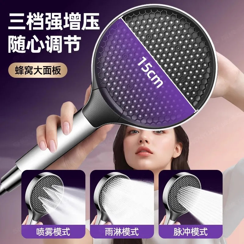 15cm High Pressure Shower Head – 3 Modes, Water Saving