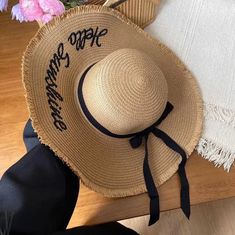 Women's Oversized Bow Straw Sun Hat – UV Protection Beach Hat