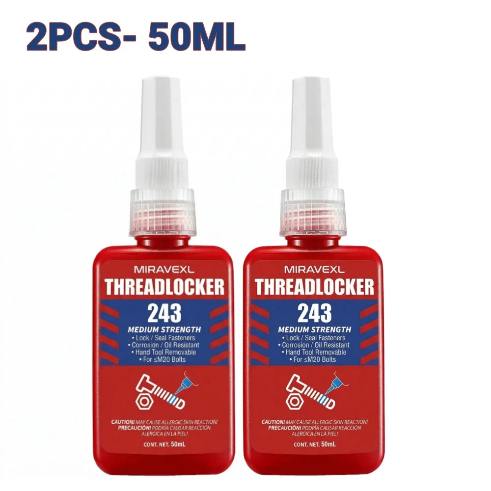 MIRAVEXL 243 Threadlocker Medium Strength Anaerobic Adhesive Antiloose Screw Glue Oil Resistant Fastener Sealant 10ml 50ml Peaceful Pleasures Health and Wellness 50ML-2PCS