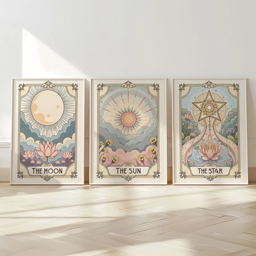 Boho Tarot Sun & Moon Canvas Wall Art Print | Home Decor