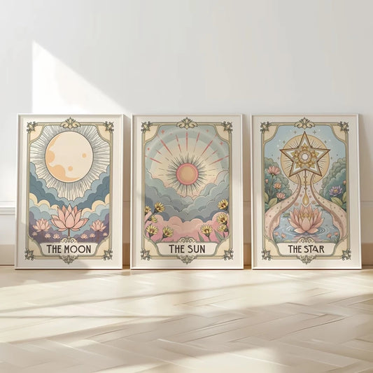 Boho Tarot Sun & Moon Canvas Wall Art Print | Home Decor Canvas Wall Art Peaceful Pleasures Health and Wellness G5167-3pcs 21x30cm Unframed