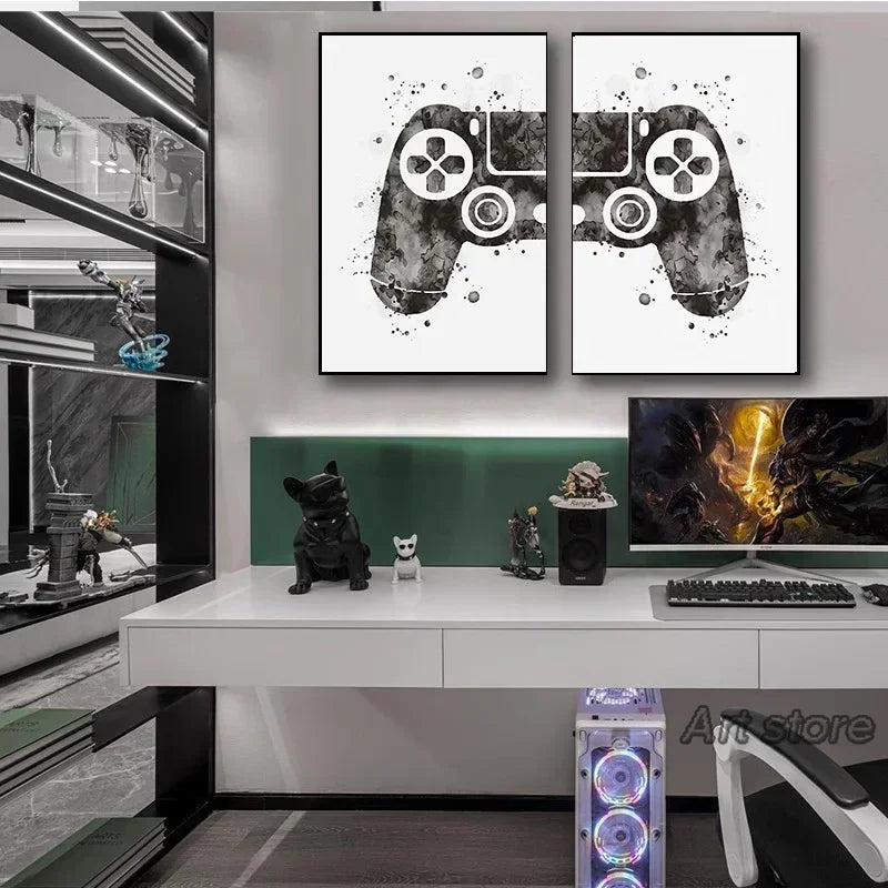 Minimalist Gamepad Controller Canvas Poster Modern Gaming Room Wall Art Print for Gamer Bedroom Home Decoration Peaceful Pleasures Health and Wellness