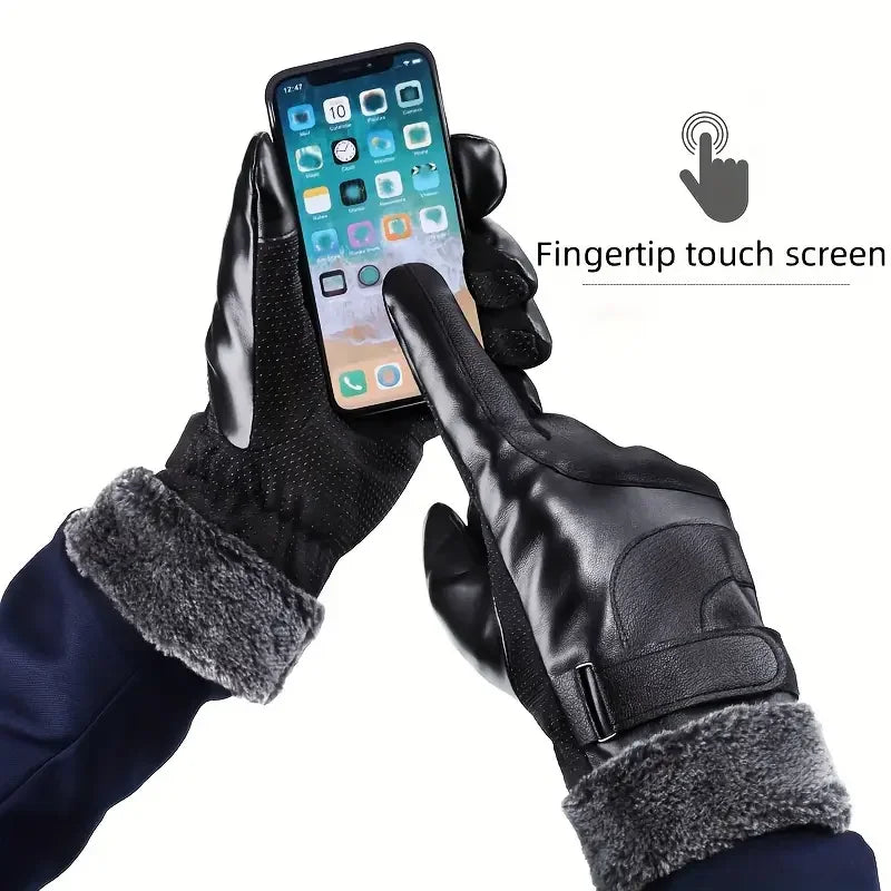 One Pair Winter Gloves - Thick,Waterproof Warm & Waterproof Faux Leather with Soft Velvet Lining for Outdoor Motorcycle Riding Peaceful Pleasures Health and Wellness