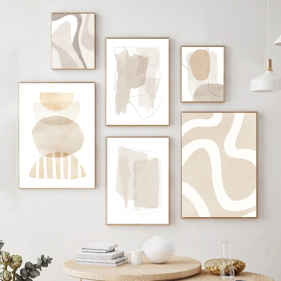Watercolor Abstract Canvas Wall Art | Pastel Boho Beige Gray