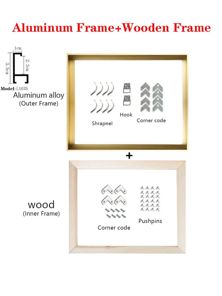 Aluminum Alloy and Wood Frame, Modern Metal Canvas Digital Oil Painting Diamond Frame Peaceful Pleasures Health and Wellness