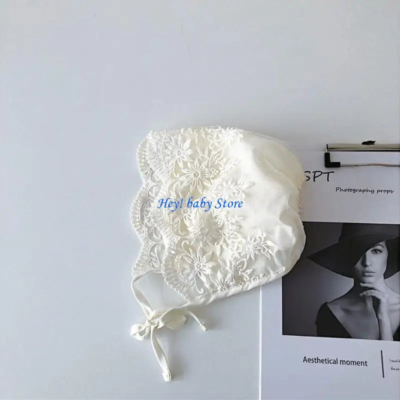Newborn Baby Lace Flower Bonnet Hat | Soft Cotton Sunhat 0–6M