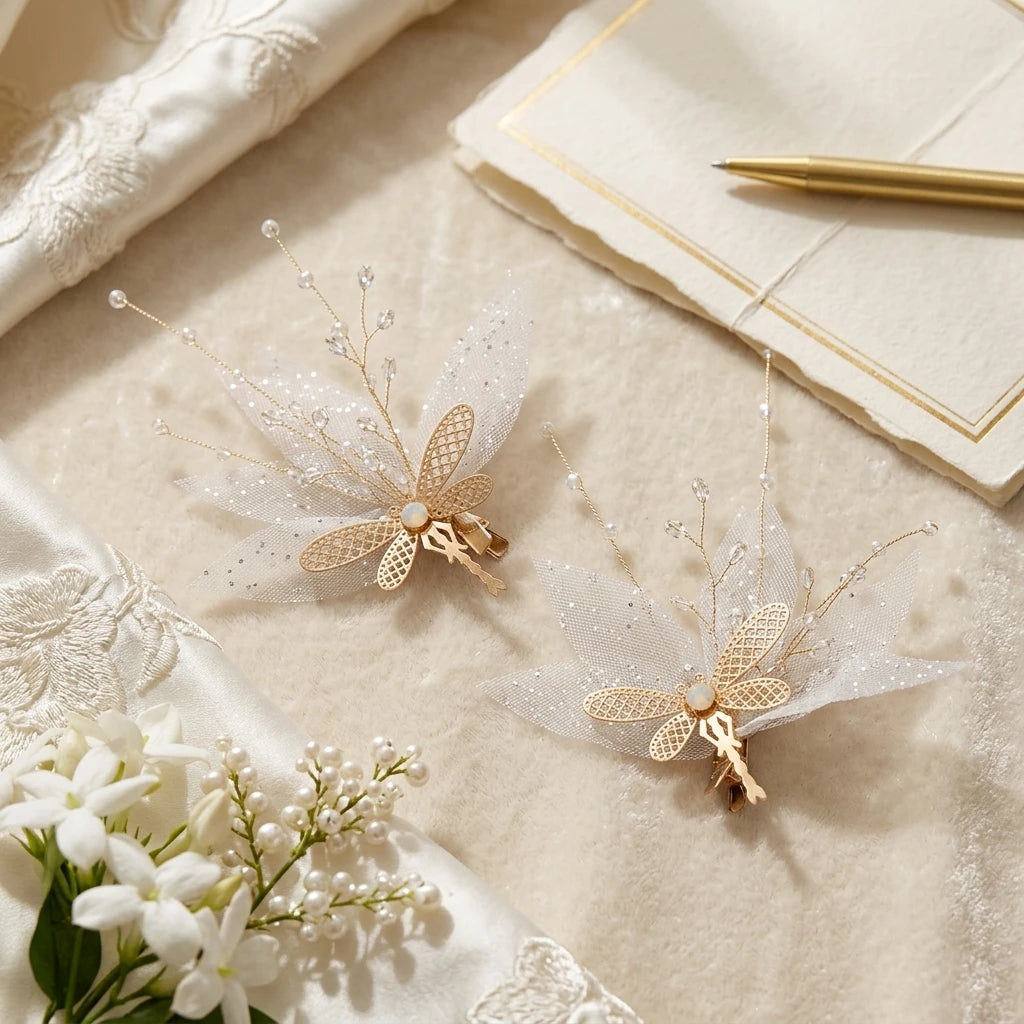 Crystal Butterfly Hair Clips Pair Alloy Mesh Rhinestone Design For Wedding Party Daily Use Peaceful Pleasures Health and Wellness