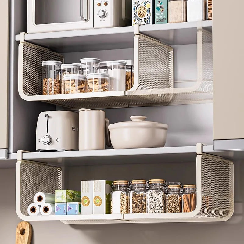 Telescopic Adjustable Multi Tier Kitchen Hanging Organizer for Cabinet Under Shelf Spice Condiment Storage Rack Ideal Kitchen Peaceful Pleasures Health and Wellness