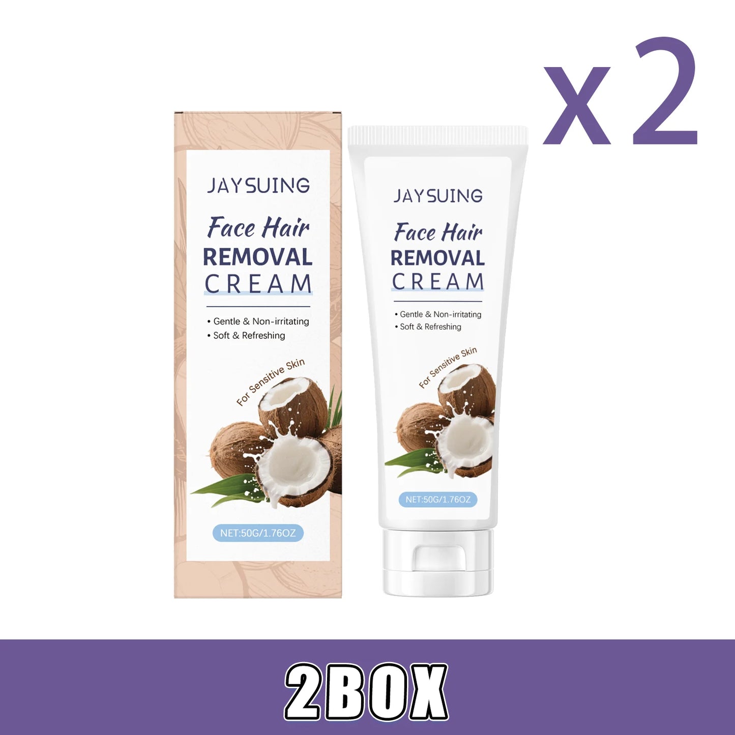 Coconut Hair Removal Cream Gently Softens Facial Hair Follicles Effortlessly Removes Fine Facial Hair Skin-Smoothing Lotion Peaceful Pleasures Health and Wellness 2box