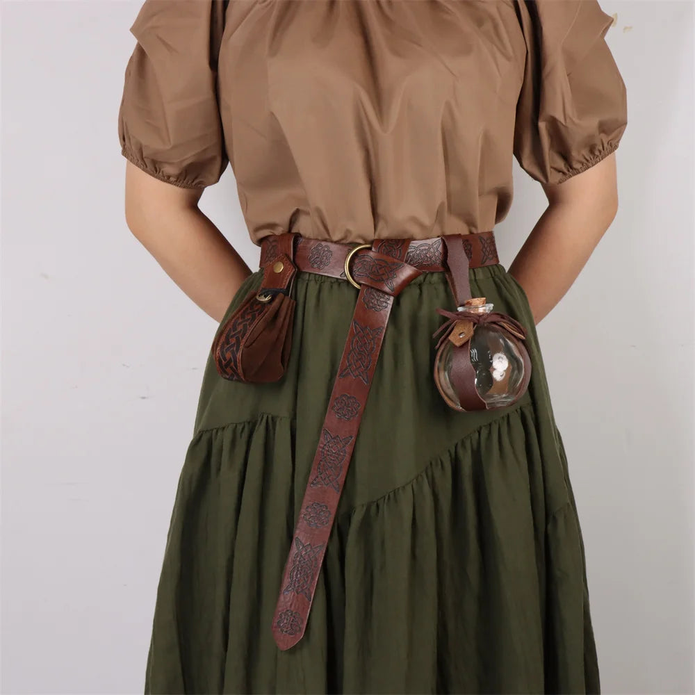 Renaissance Halloween Cosplay Belt Elf Leaf Leather Cover Potion