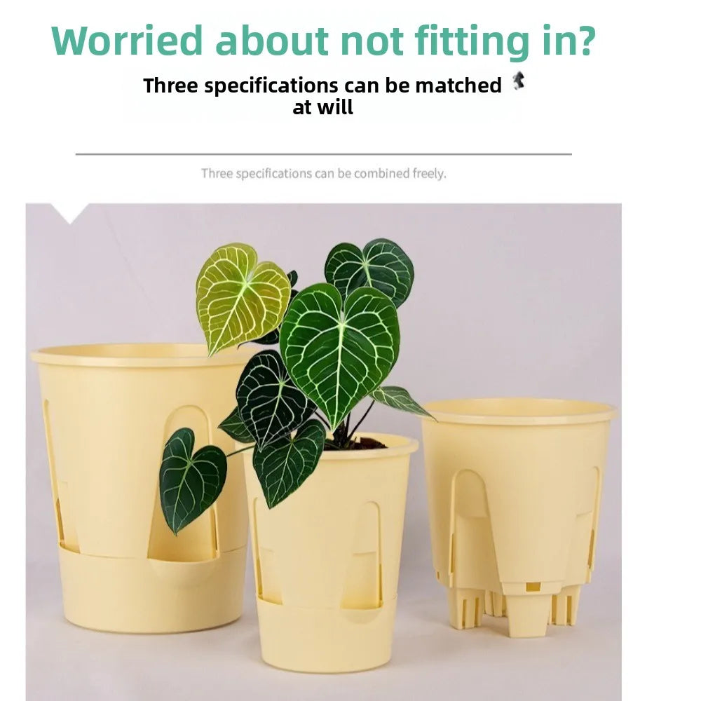 Self-Watering Plastic Flowerpot | Water Storage & Drain Holes