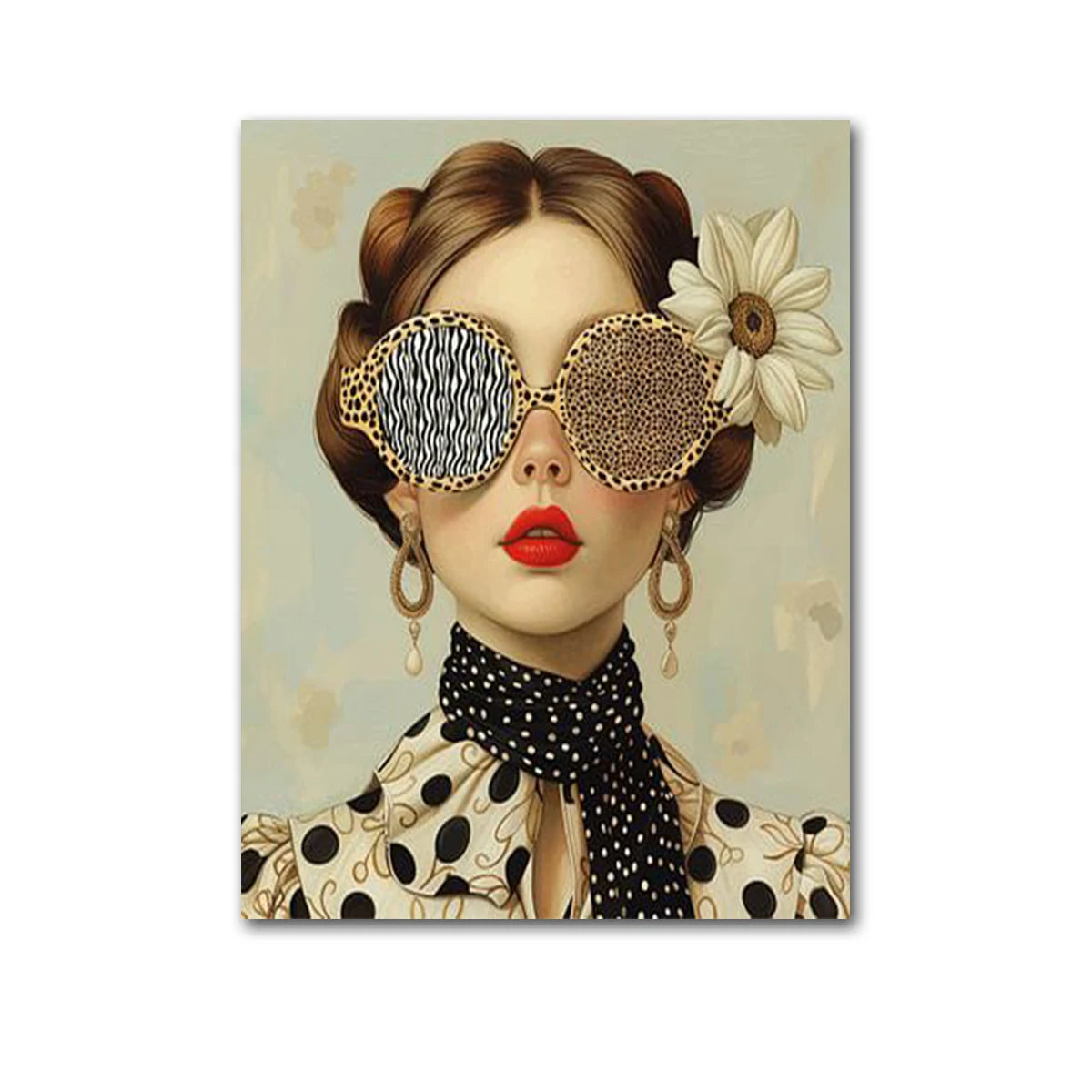 Nordic Boho Fashion Glasses Woman With Flowers Wall Art Canvas Painting Butterfly With Girl Portrait Poster Prints Mural Picture Peaceful Pleasures Health and Wellness QP10896-A 60x90cm No Frame