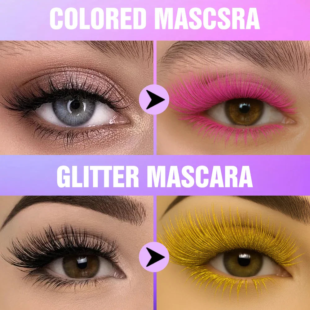 7 Color Shimmer Glitter Mascara – Waterproof Lengthening Formula