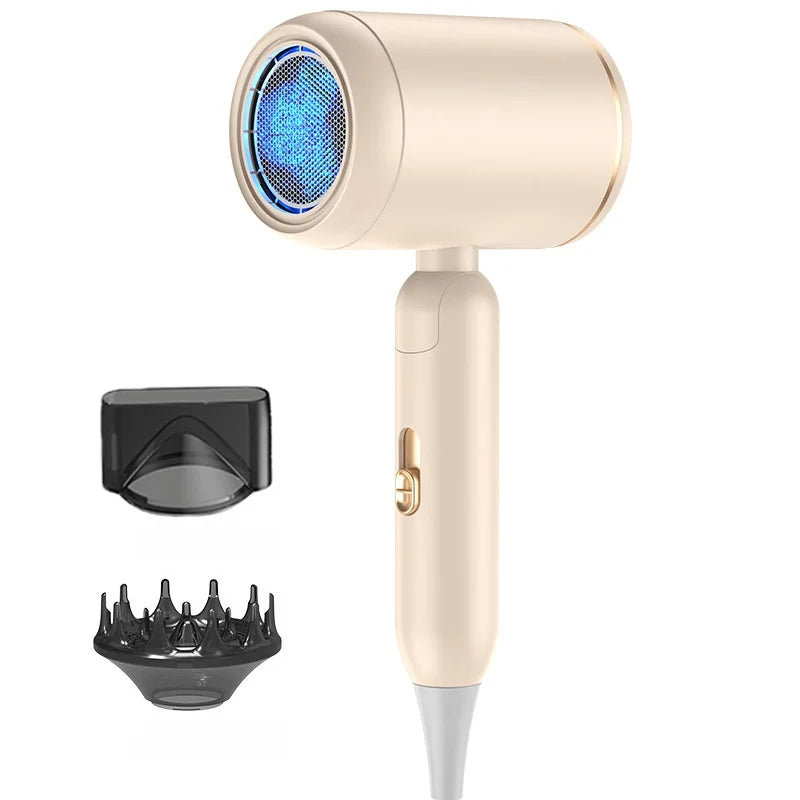 The Latest Foldable Hair Dryer With EU/US/UK Plug, High-Power 19 Second Quick Drying Blue Light Negative Ion Silent Hair Dryer Peaceful Pleasures Health and Wellness D-Beige - 2 US