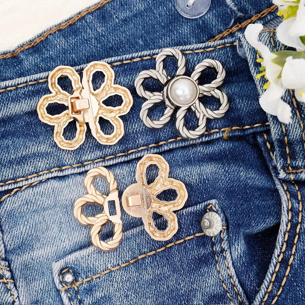 No-Sew Adjustable Waist Clip Button – Flower Buckle for Pants