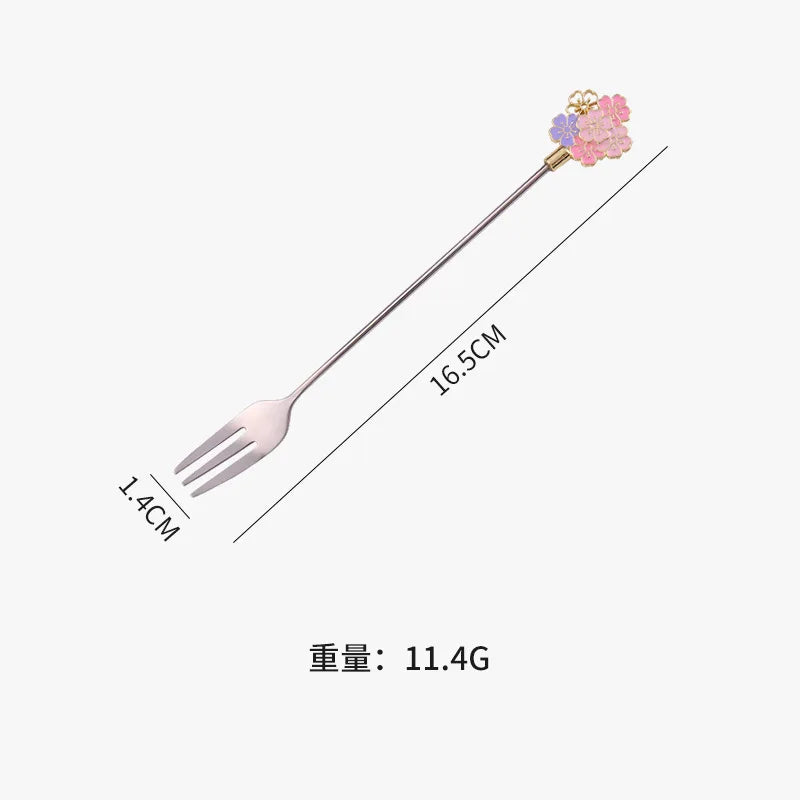 Cherry Blossom Spoon Fork Stainless Steel Coffee Kitchen Star Long
