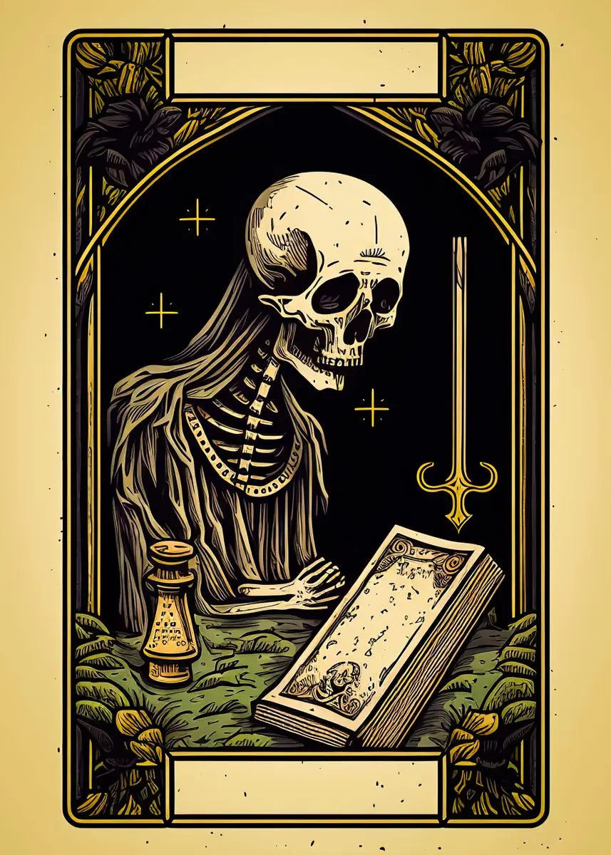 Death Tarot Card Skull Wizard Canvas Wall Art | Gothic Decor