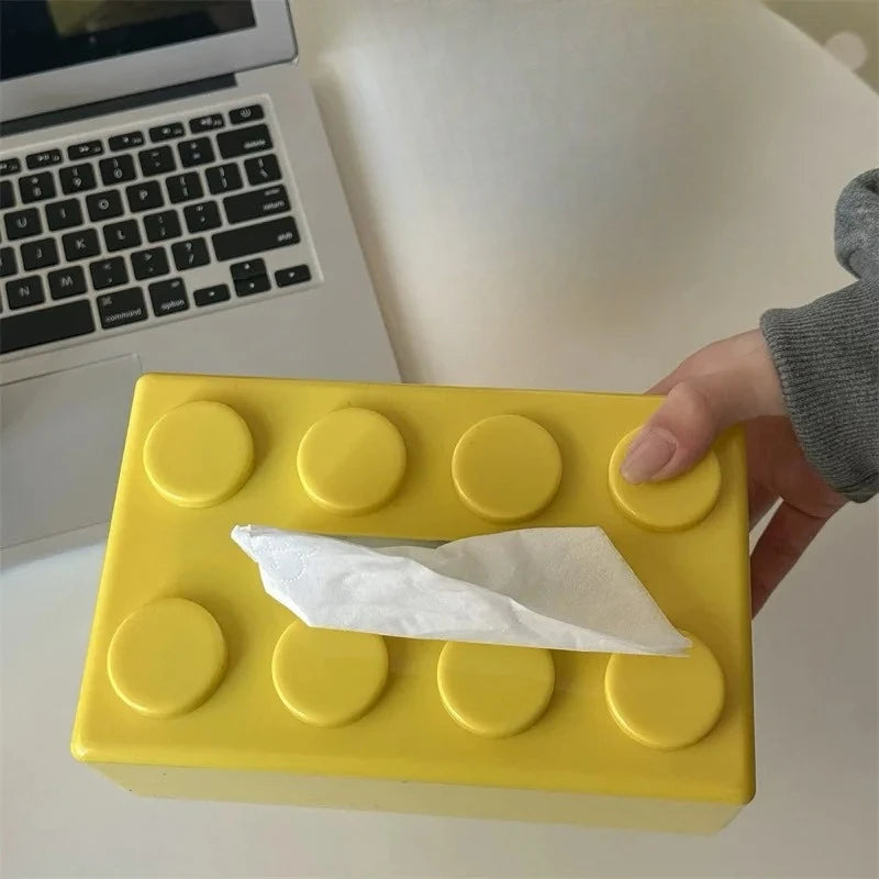 Building Block Tissue Box High Appearance Level Multi-Functional Home Napkin Storage Box Living Room Coffee Table Storage Box Peaceful Pleasures Health and Wellness yellow 1pc