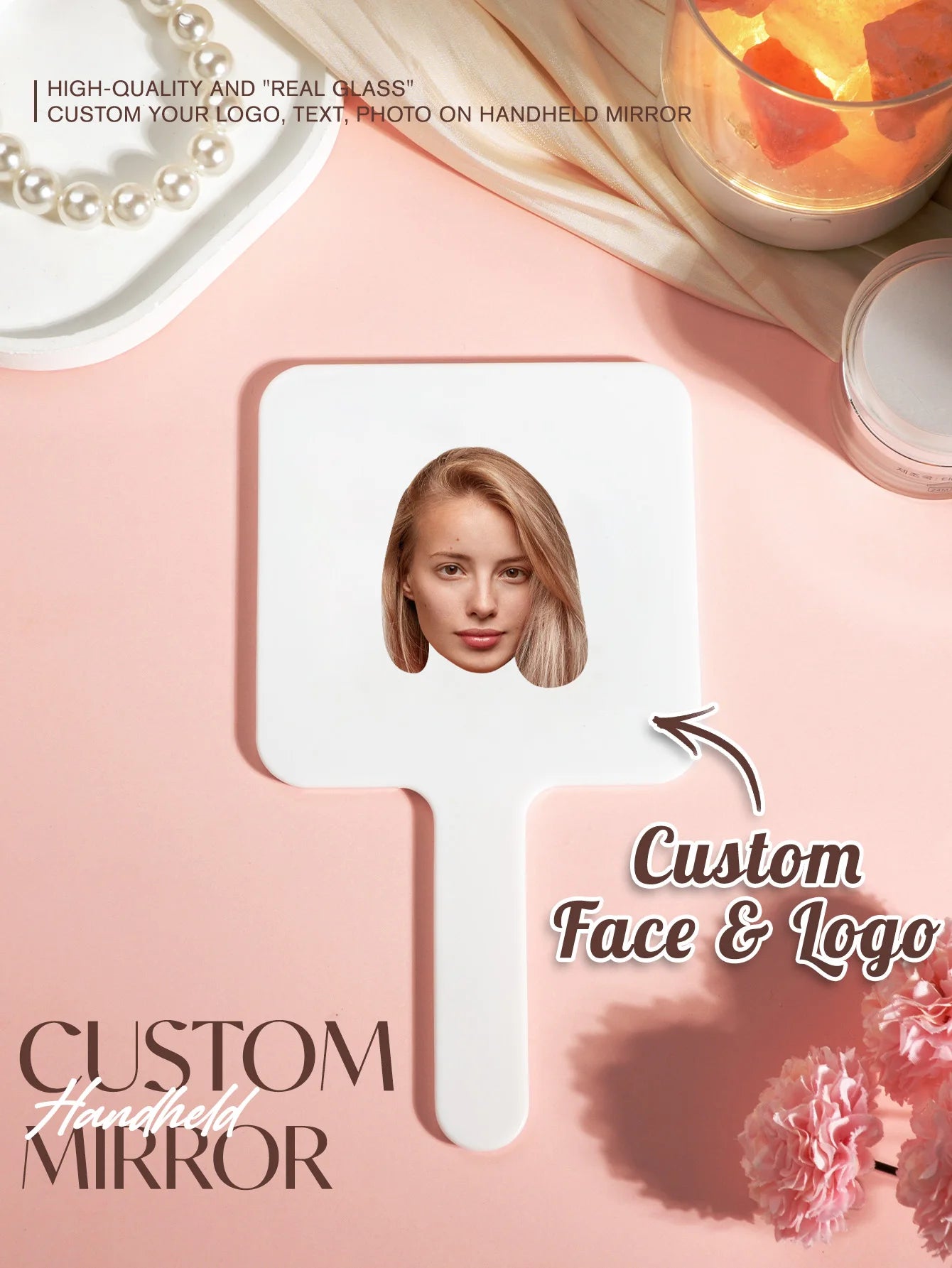 Custom Mirror Custom with Text Photo or Logo Handheld Makeup Mirror Personalized Compact Mirror for Daily Use Travel Office Peaceful Pleasures Health and Wellness