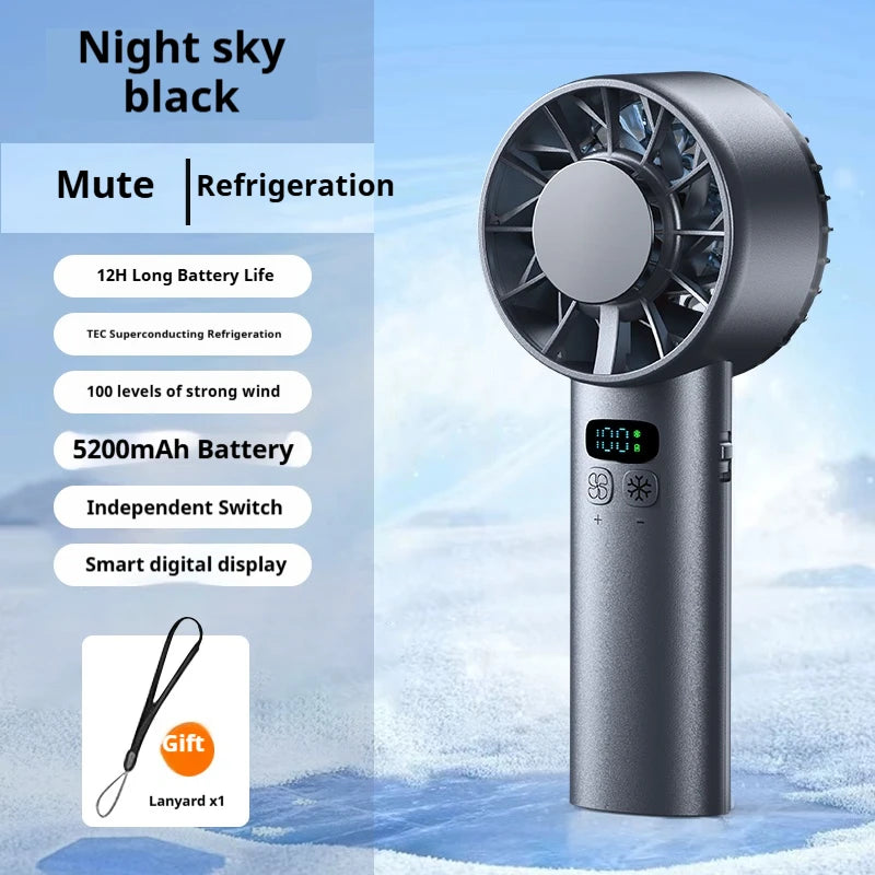 HOMEFISH Ice compress high-speed cooling fan handheld fans USB Rechargeable portable LED Digital Display Travel Camping Outdoor Peaceful Pleasures Health and Wellness black