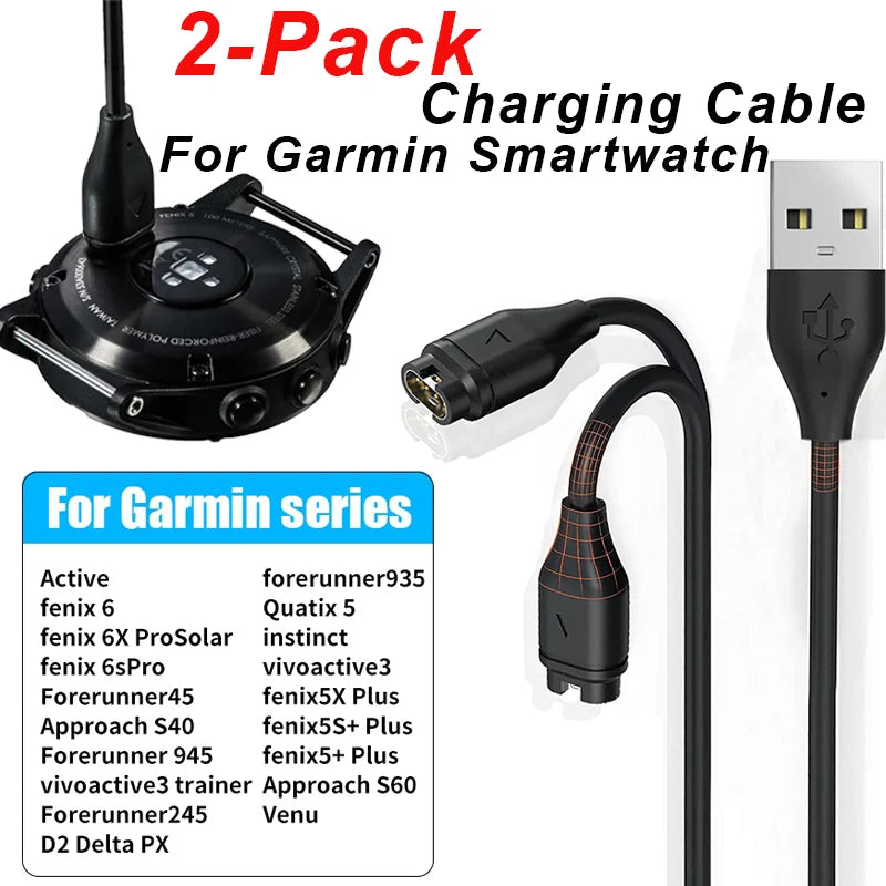 2-Pack Garmin Smartwatch USB Replacement Charger Cable
