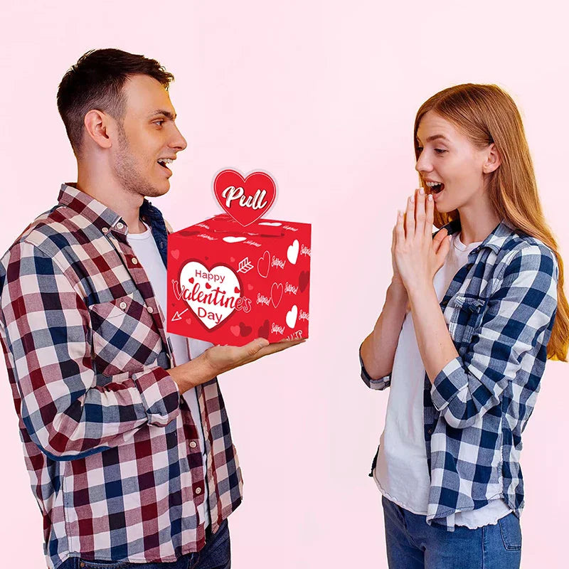 Valentine's Day Cash Pull Money Box with Greeting Card – Pink & Red