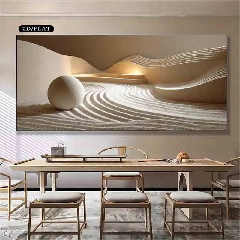 2D Flat, 1pc Large Modern Abstract Sand Neutral Frameless Canvas - Wide for Living Room, Bedroom, Office Desert, Perfect Gift Peaceful Pleasures Health and Wellness
