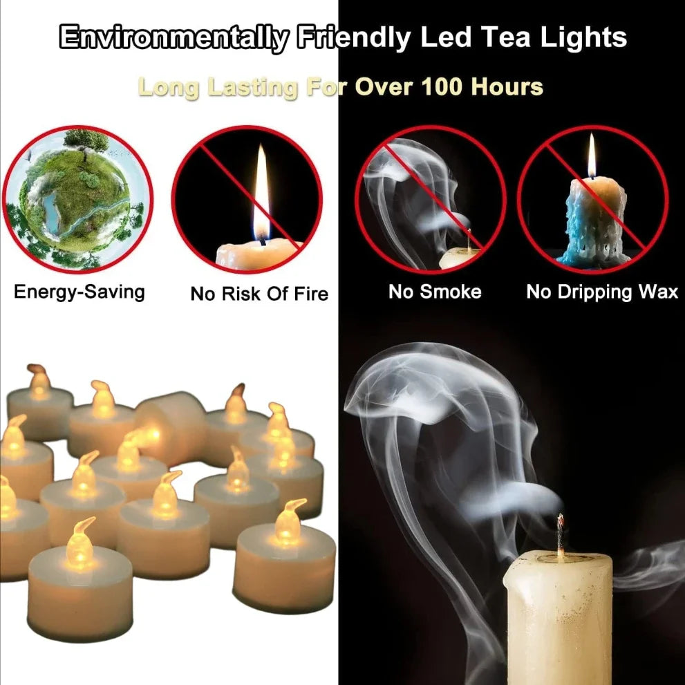 Tea Lights Battery Operated LED Realistic Bright Flameless Candles Flickering Electric Candles for Seasonal & Festival Home Deco Peaceful Pleasures Health and Wellness