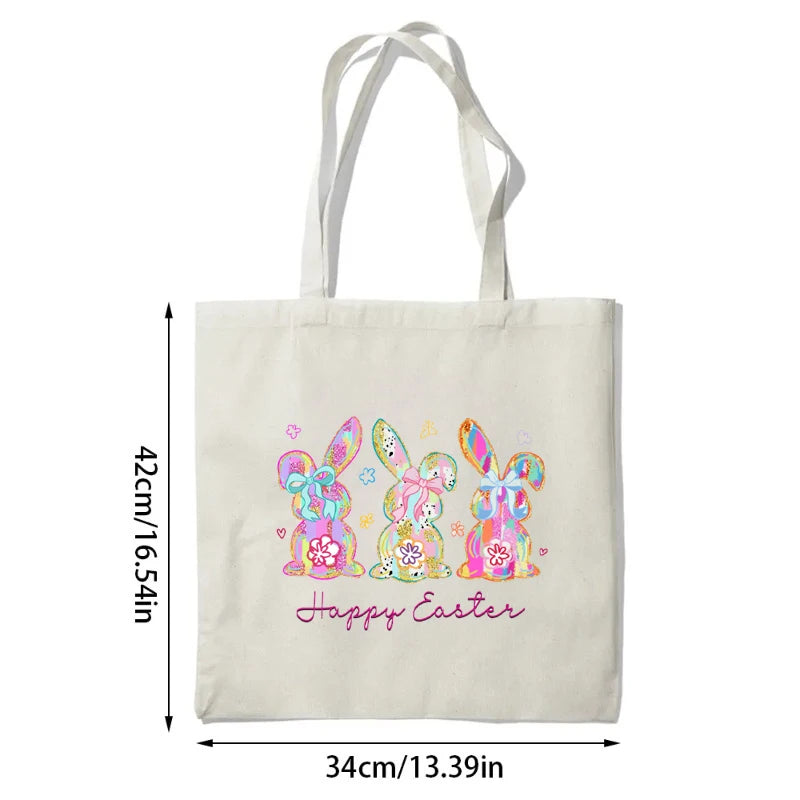 Colorful Easter Bunny Canvas Tote Bag | Reusable Gift Bag Canvas Tote Bag Peaceful Pleasures Health and Wellness tote bag 34x42cm