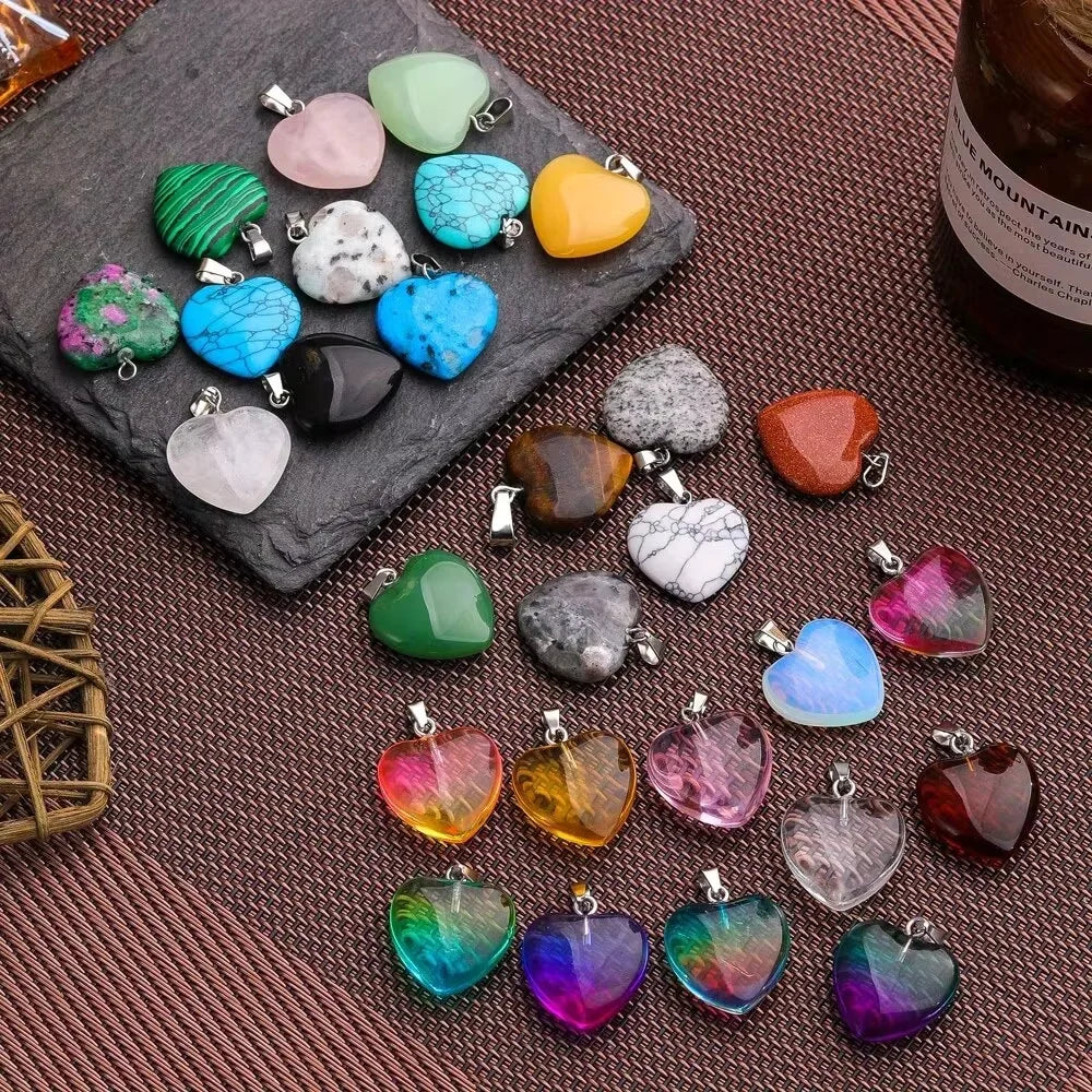 Random10pcs/set Mixed Color Heart Shaped Stone Crystal Pendants Charms Beads For DIY Jewelry Necklace Craft Accessories Peaceful Pleasures Health and Wellness
